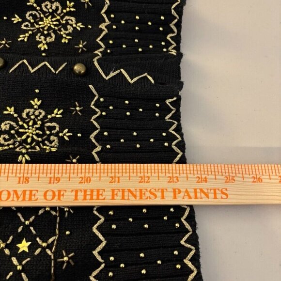All Points by Reference Point Women's Black Gold embroidered beaded cardigan L - Picture 11 of 12